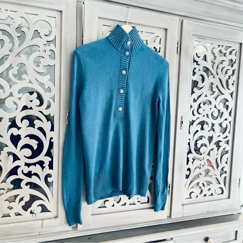 Tory Burch teal blue button up sweater S
